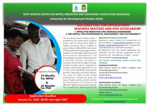 2021/2022 Call for Applications – WACWISA Masters and PhD Scholarship