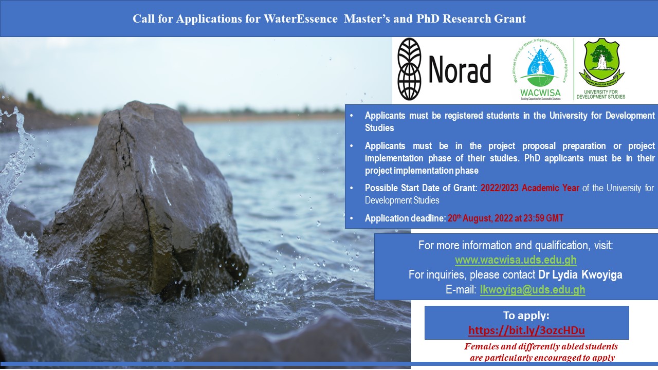 Applications for WaterEssence Master’s and PhD Research Grants